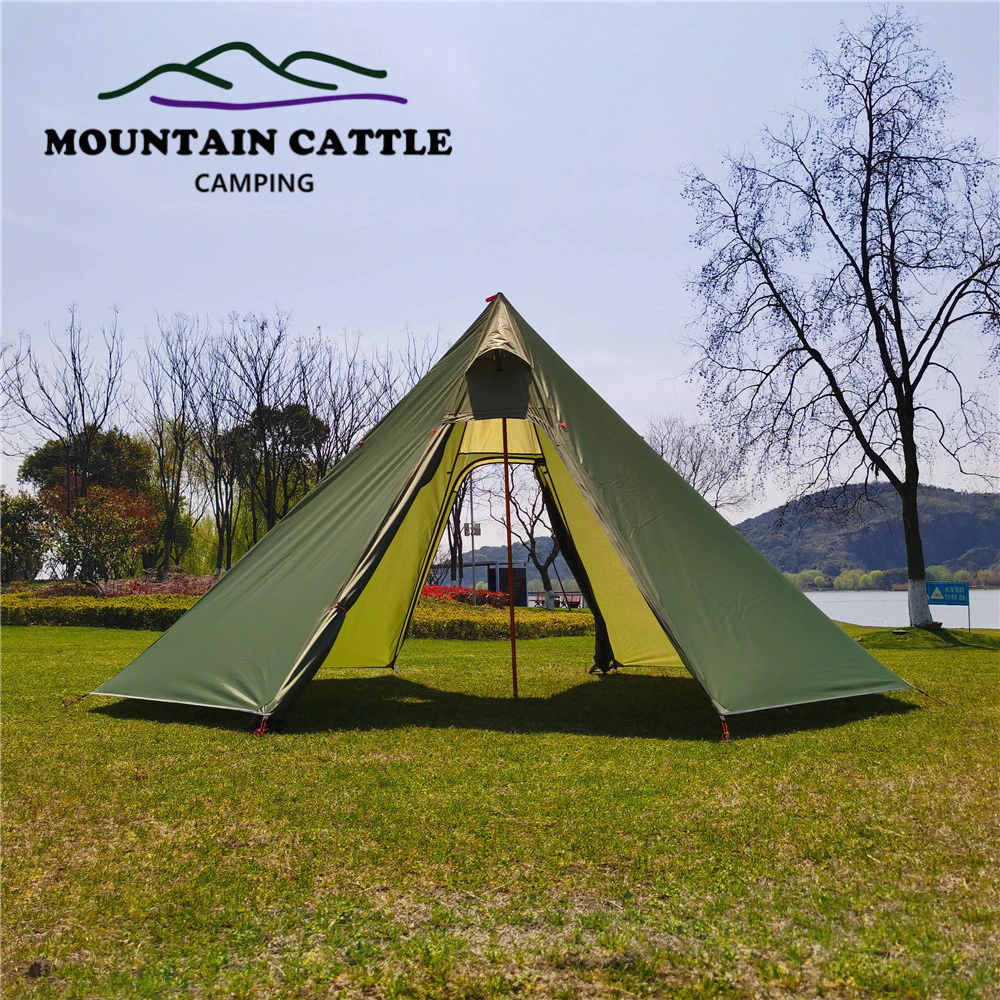 Cheap Goat Tents Winter Ultralight Outdoor Camping Teepee 210T Plaid Pyramid Tent with Snow Skirt Large Rodless Tent Backpacking Hiking Tents Tents 